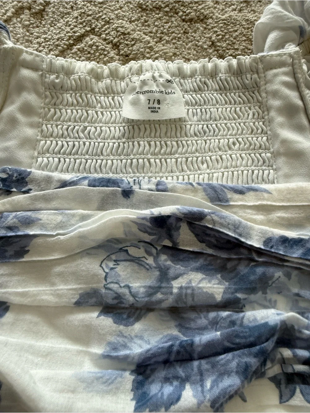 abercrombie kids White and Blue Floral Puff-Sleeve Dress